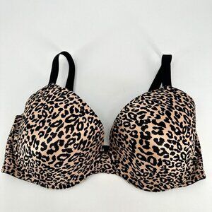 Frederick's of Hollywood Leopard Padded Black Tan Adjustable Wide Strap 40DD Bra